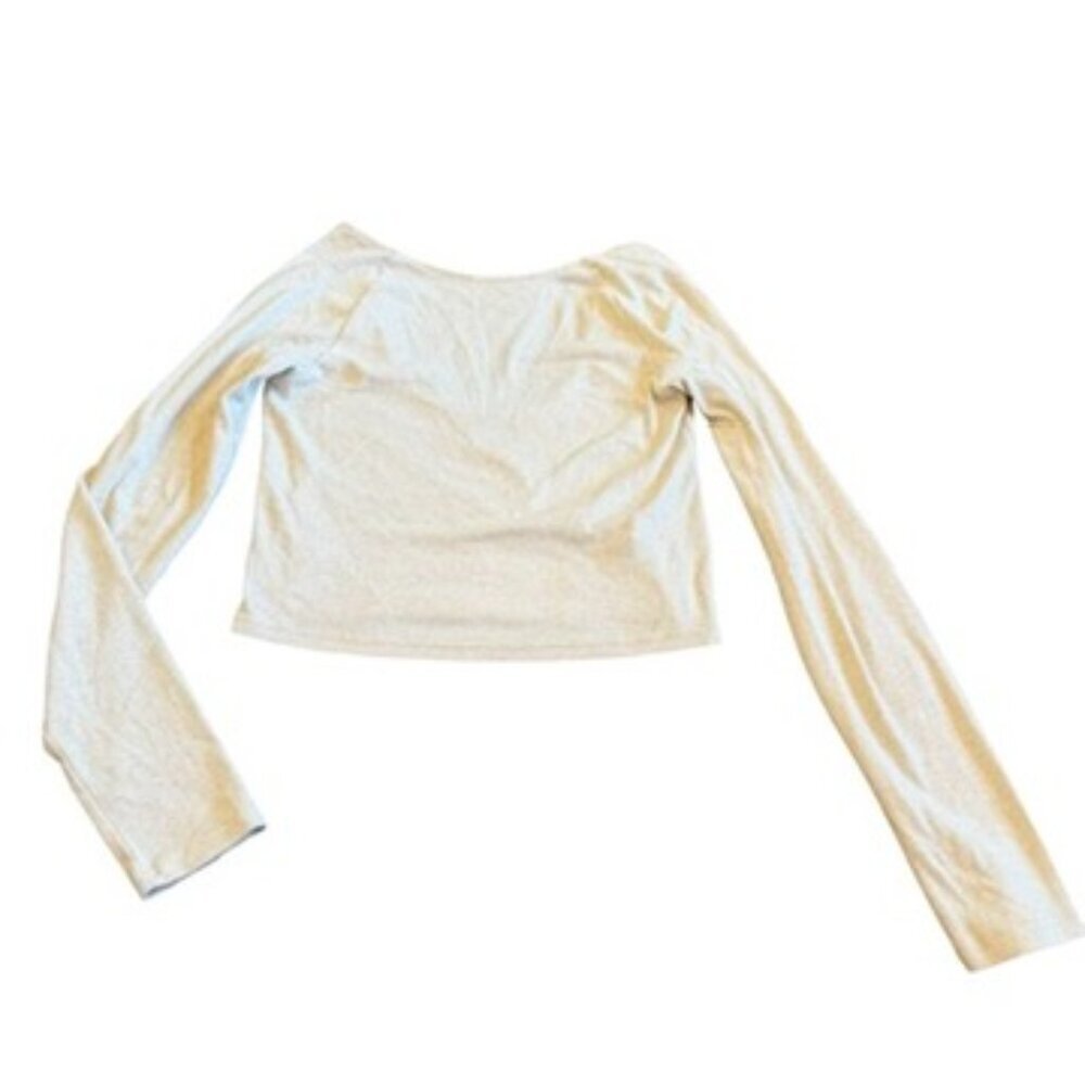 Aerie Cream Long Sleeve Scoop Neck Crop Top Blouse Shirt Stretch Size Small